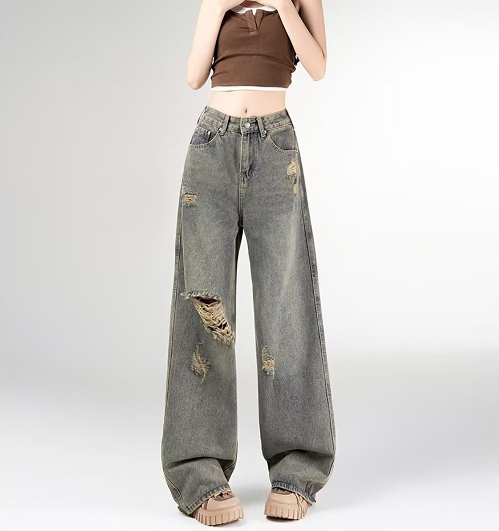 Women Straight Fit Highly Distressed Light Fade Jeans