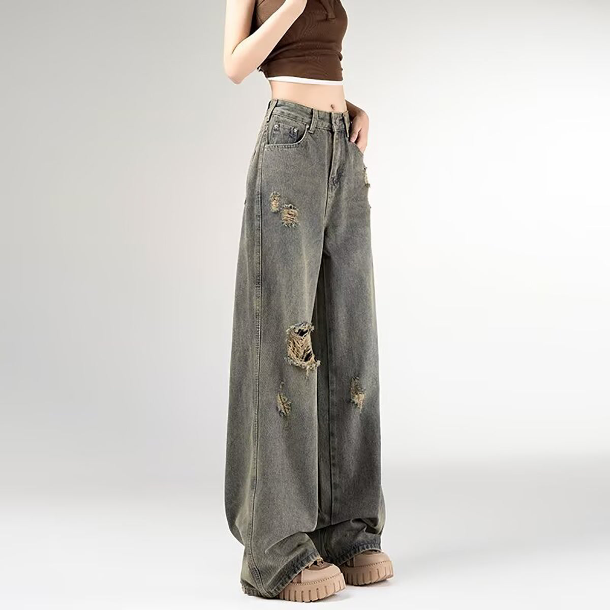 Women Straight Fit Highly Distressed Light Fade Jeans