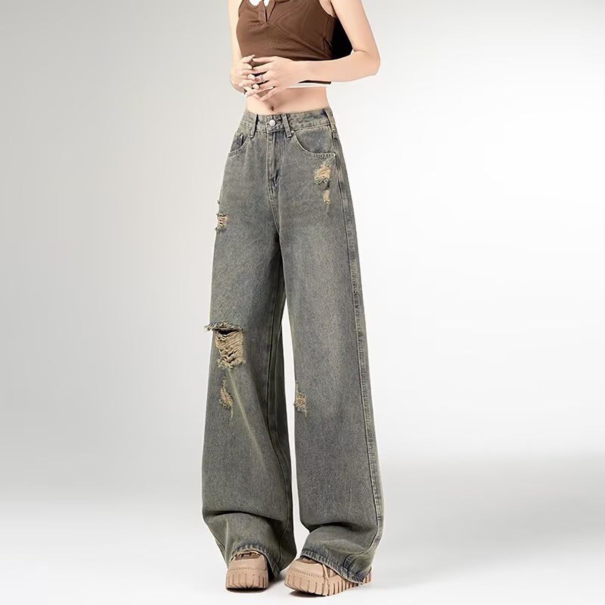 Women Straight Fit Highly Distressed Light Fade Jeans