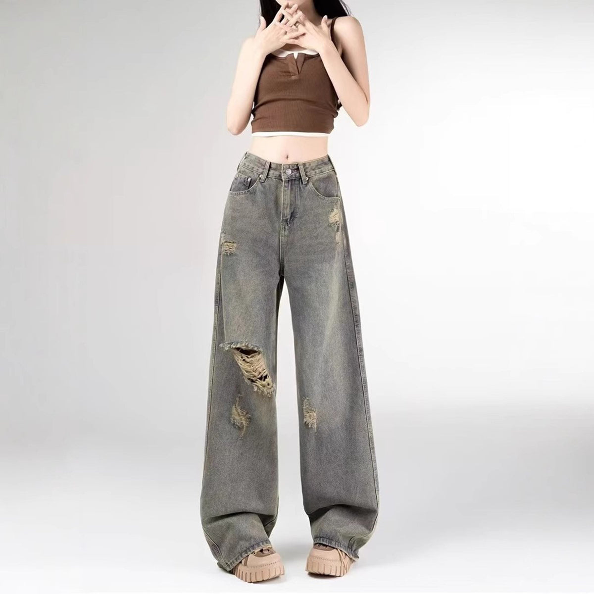 Women Straight Fit Highly Distressed Light Fade Jeans