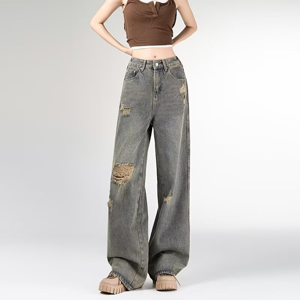 Women Straight Fit Highly Distressed Light Fade Jeans