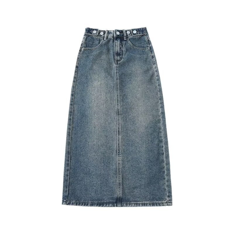 Women Denim Straight Midi Skirts