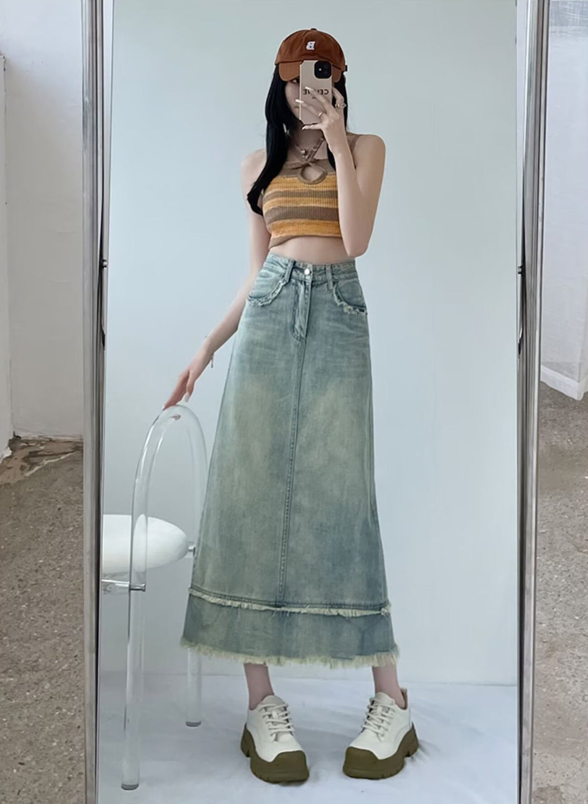 Women A-Line Midi Skirt