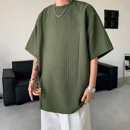 Men Self Design Round Neck Oversized T-shirt