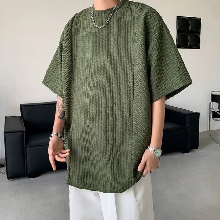 Men Self Design Round Neck Oversized T-shirt