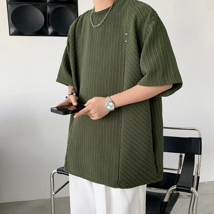 Men Self Design Round Neck Oversized T-shirt