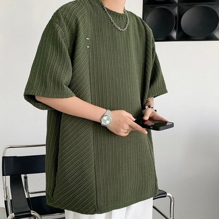 Men Self Design Round Neck Oversized T-shirt