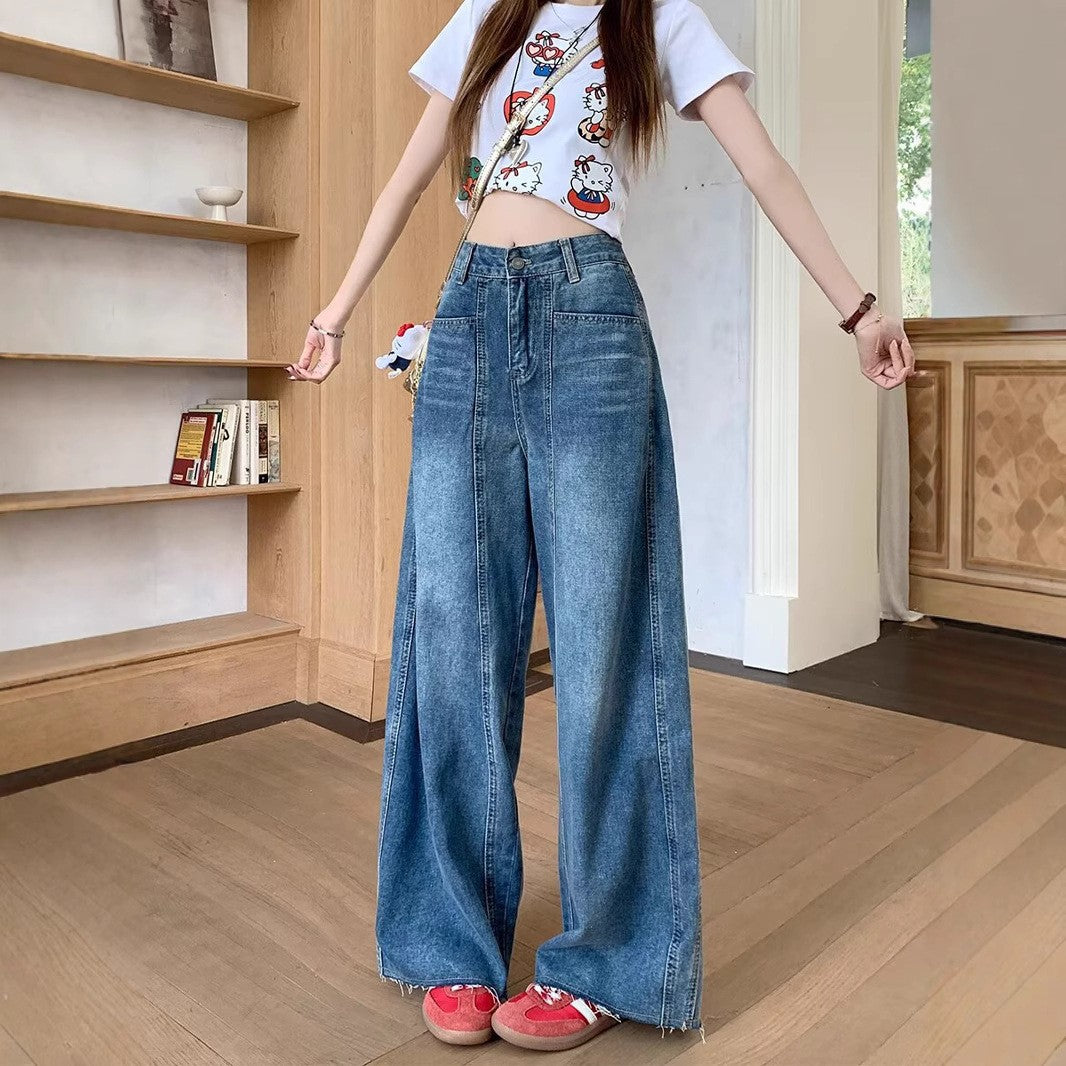 Women Wide Leg Mid-Rise Light Fade Jeans