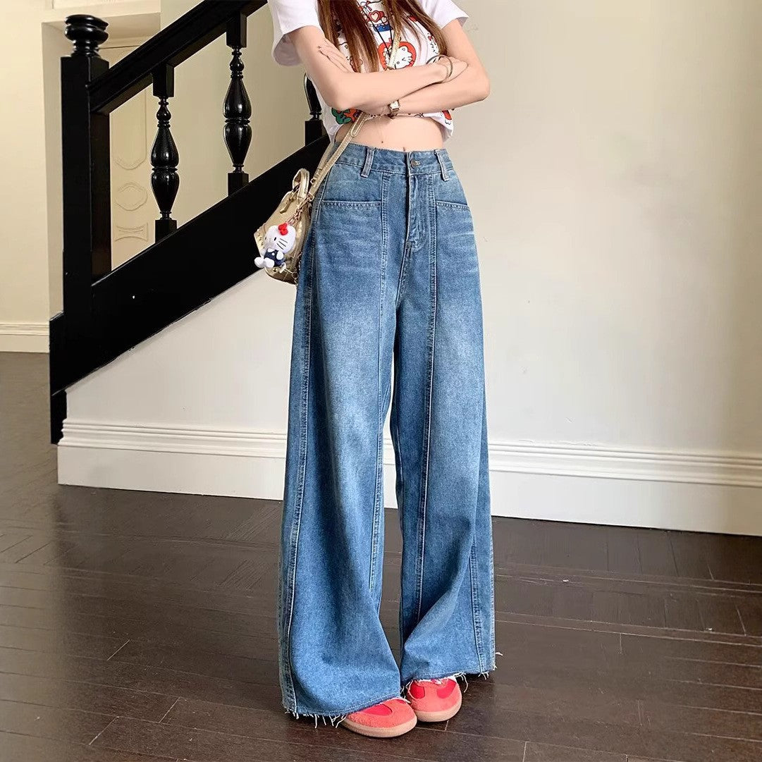 Women Wide Leg Mid-Rise Light Fade Jeans