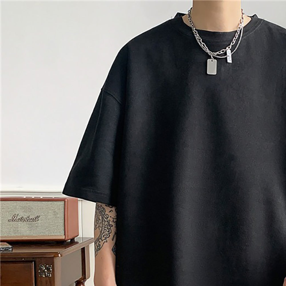 Men Solid Round Neck  Oversized T-shirt