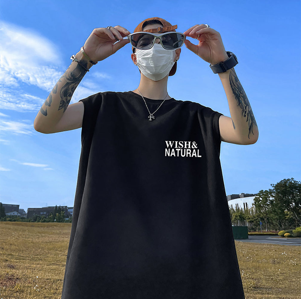 Men Typography Printed Round Neck Oversized T-shirt