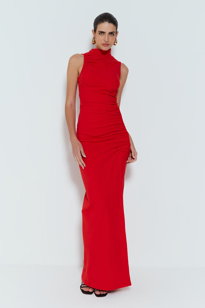 Women Mock Neck Bodycon Maxi Dress