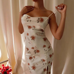 Floral Print Slits Sheath Midi Dress