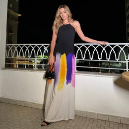 women Colourblocked Georgette A-Line Maxi Dress