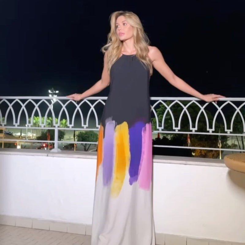 women Colourblocked Georgette A-Line Maxi Dress