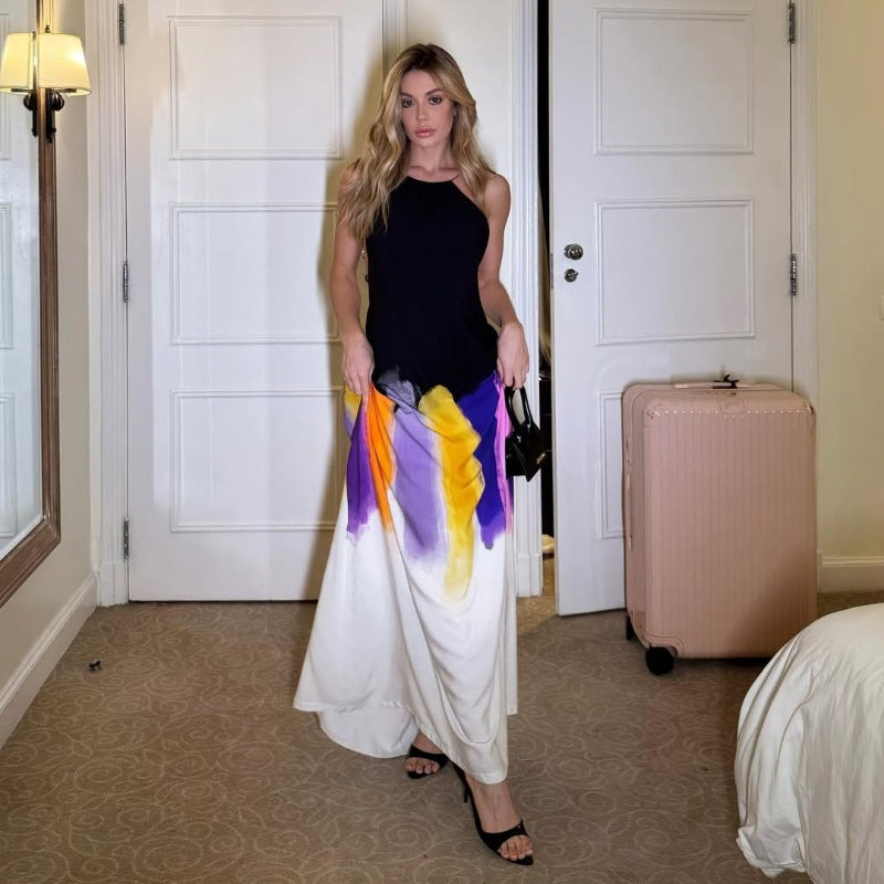women Colourblocked Georgette A-Line Maxi Dress