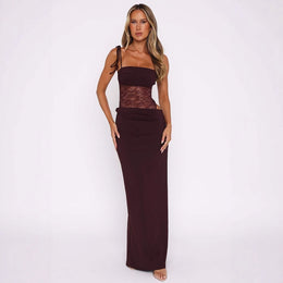 Women Solid Shoulder Straps Straight Maxi Dress