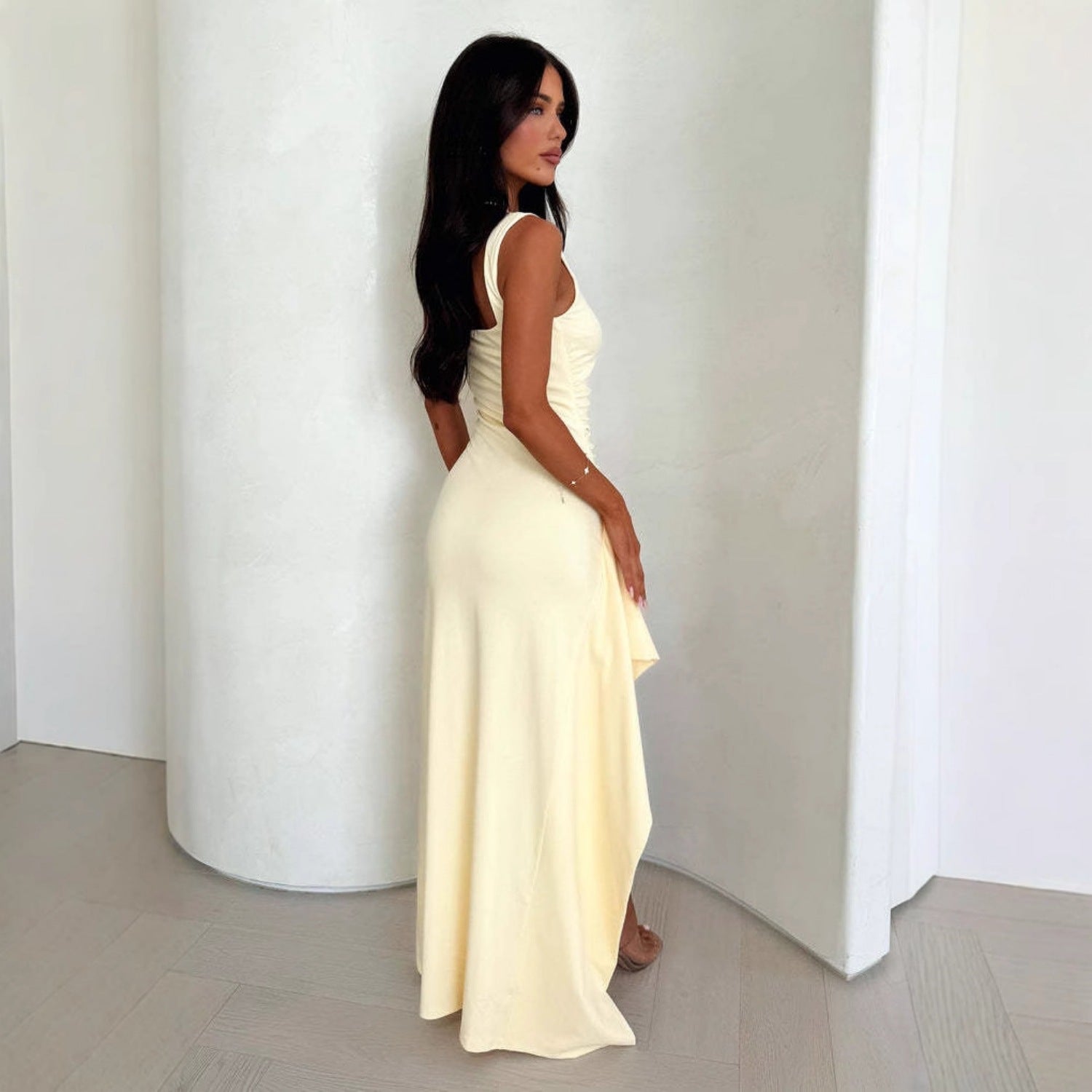 Women Shoulder Straps Slits Maxi Dress