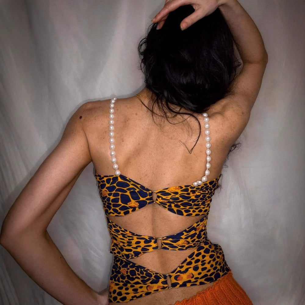 Women Print Sweetheart Neck Crop Top