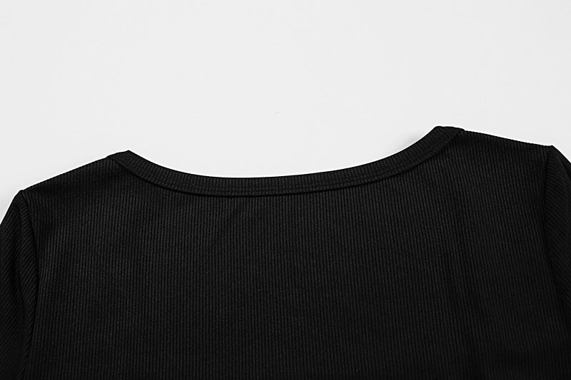 Women Ribbed Fitted Black Top