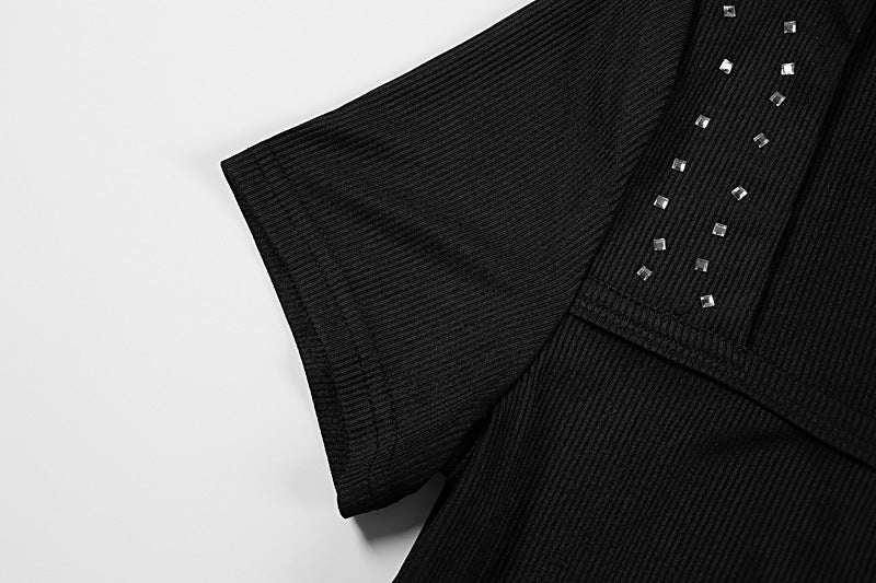 Women Ribbed Fitted Black Top
