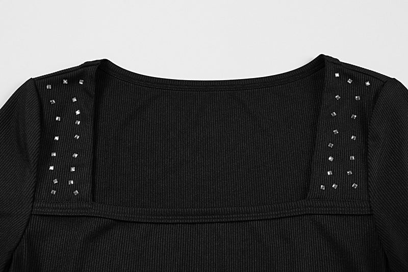 Women Ribbed Fitted Black Top
