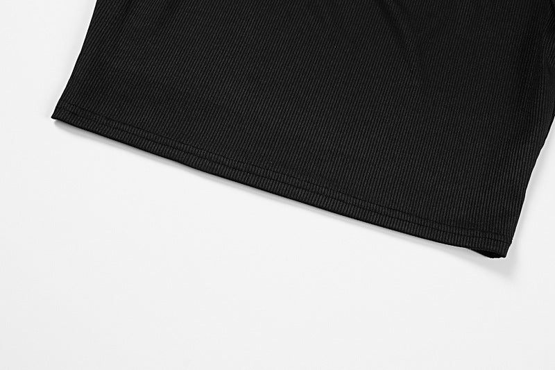 Women Ribbed Fitted Black Top