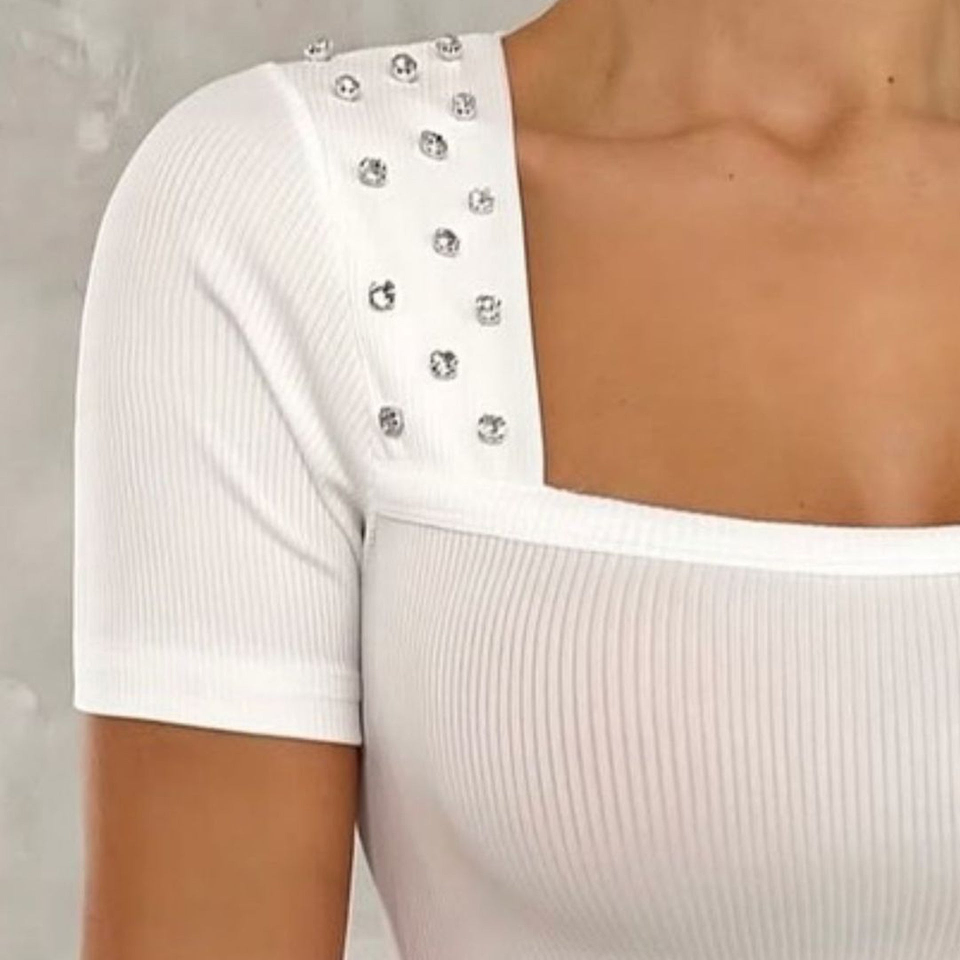 Women Square Neck Studded Crop Top
