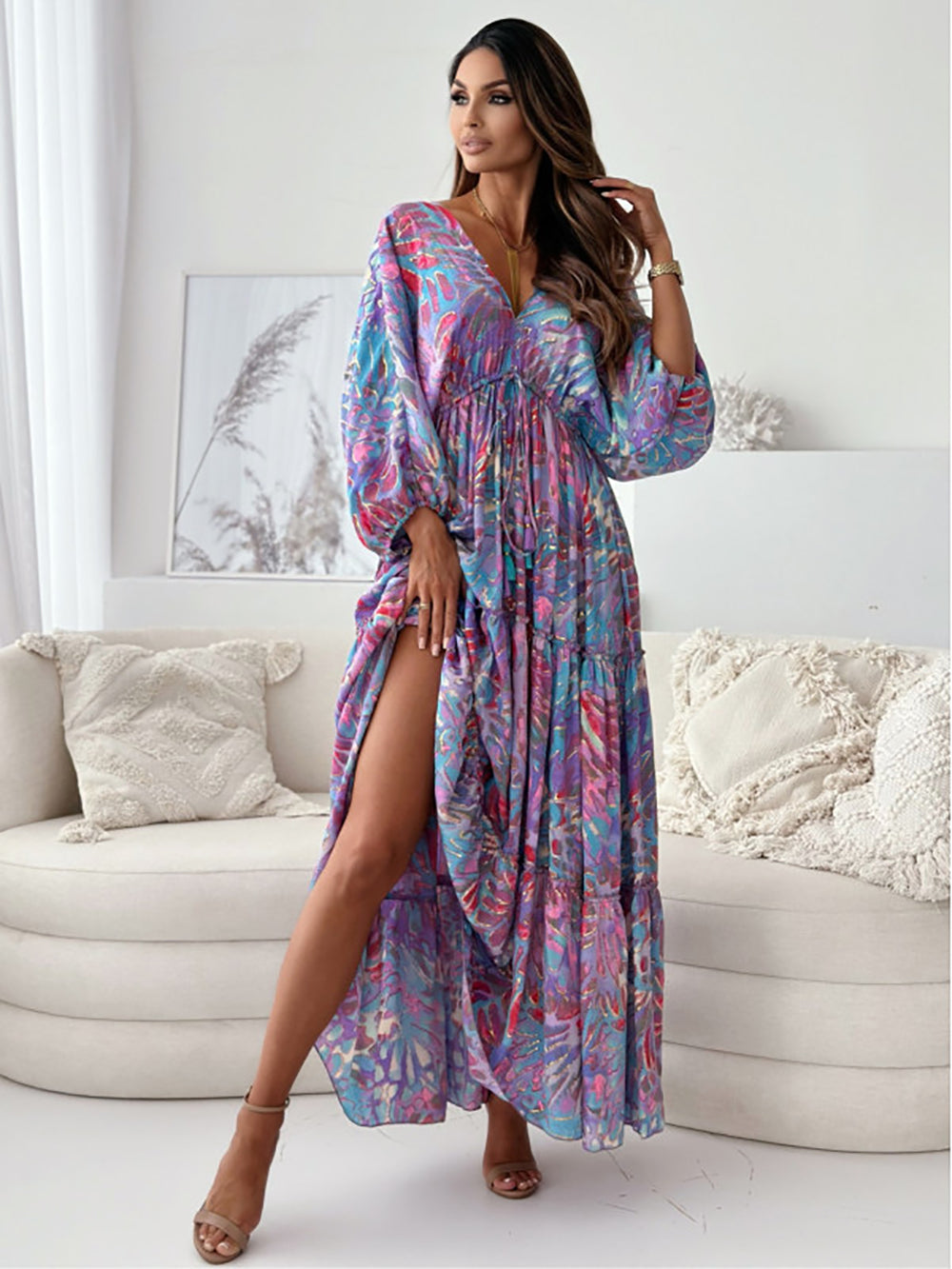 Women Abstract Printed Kaftan Maxi Dress