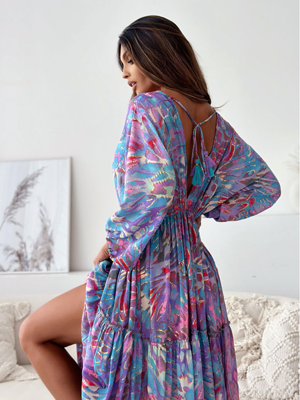 Women Abstract Printed Kaftan Maxi Dress