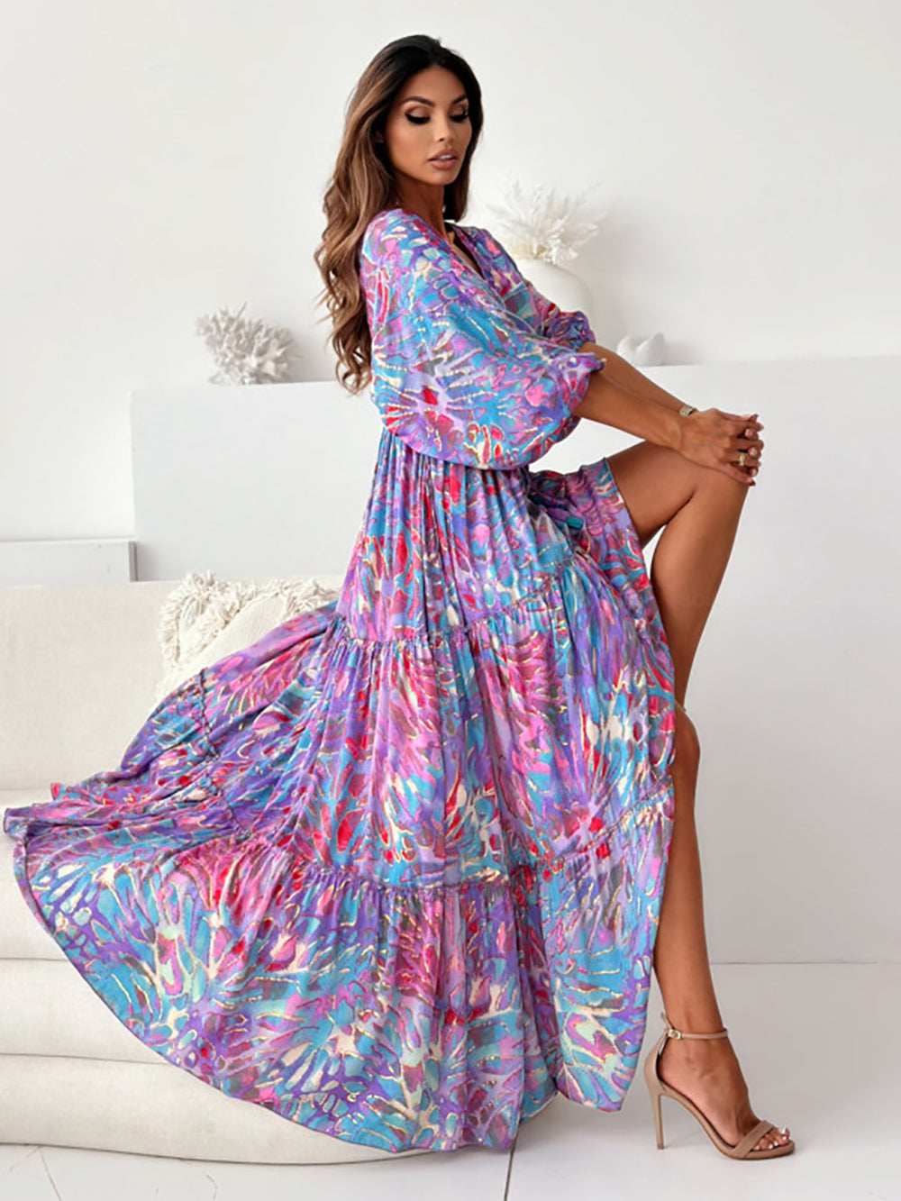 Women Abstract Printed Kaftan Maxi Dress