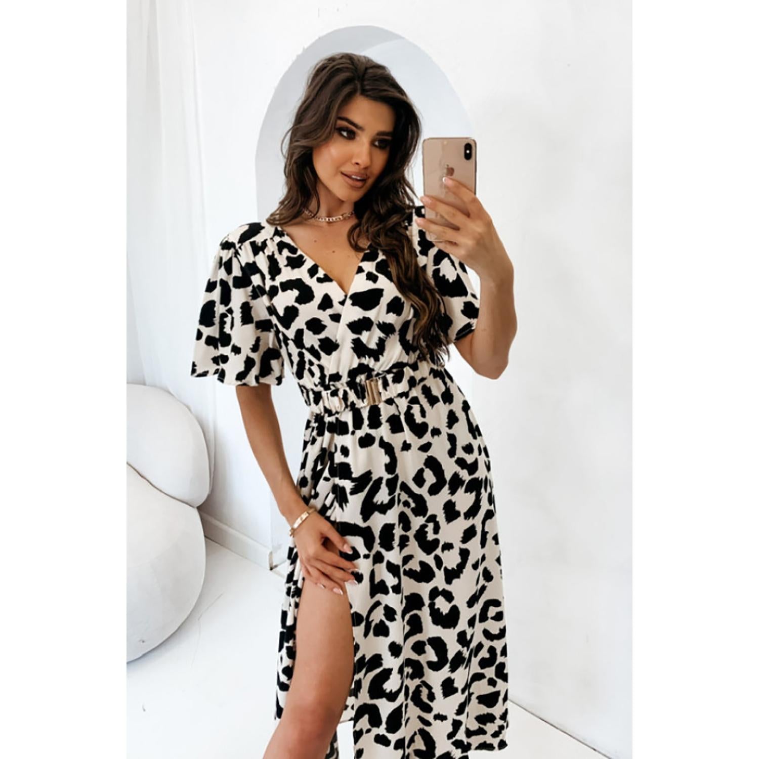 Animal Print A-Line Midi Dress