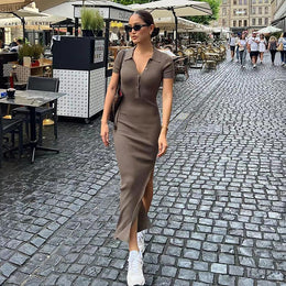 Shirt Collar Bodycon Maxi Dress