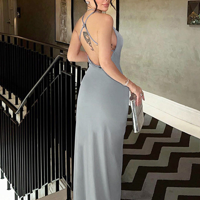 Solid Shoulder Straps Sleeveless Maxi Dress