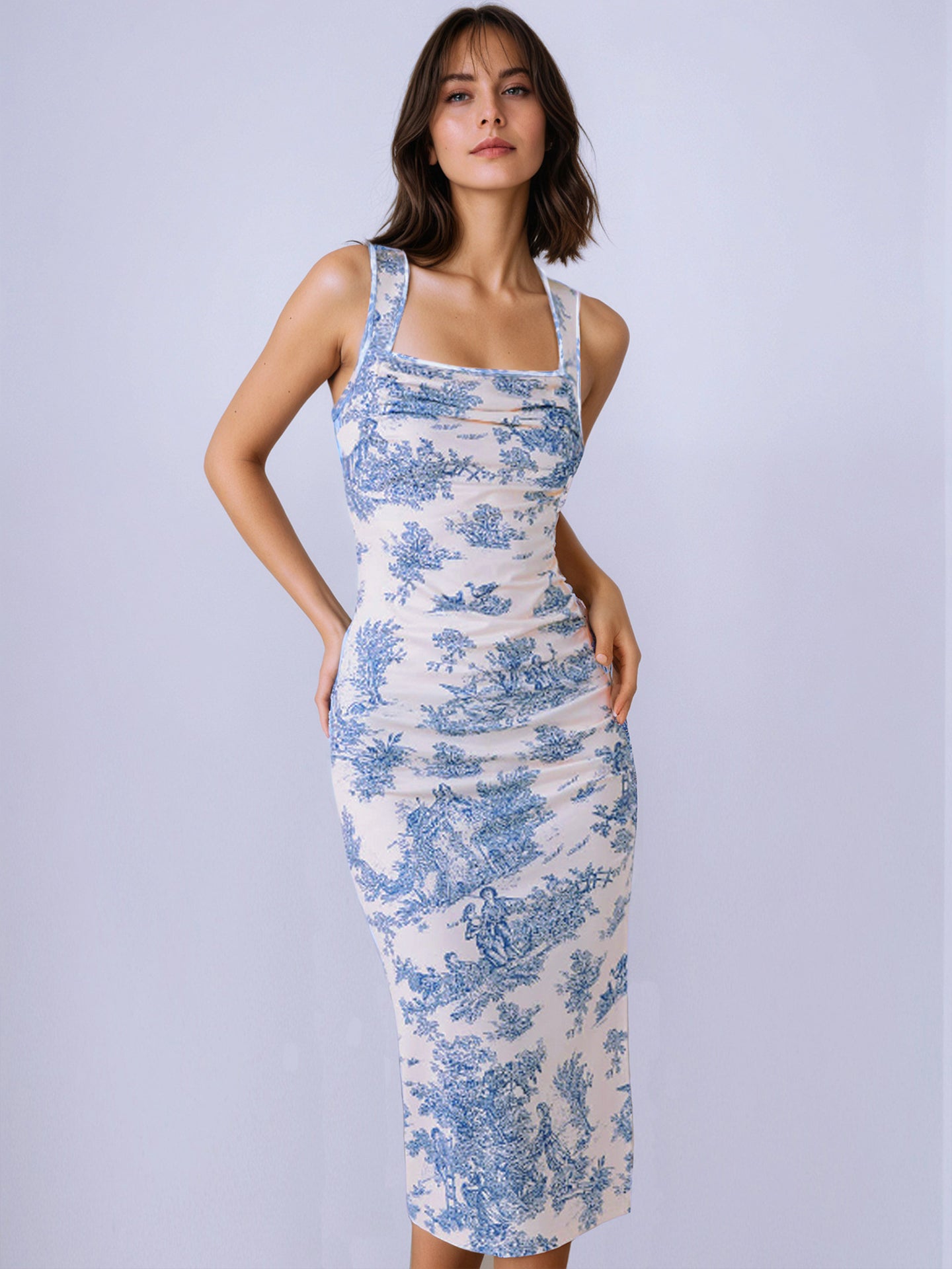 Women Floral Print Sheath Midi Dress