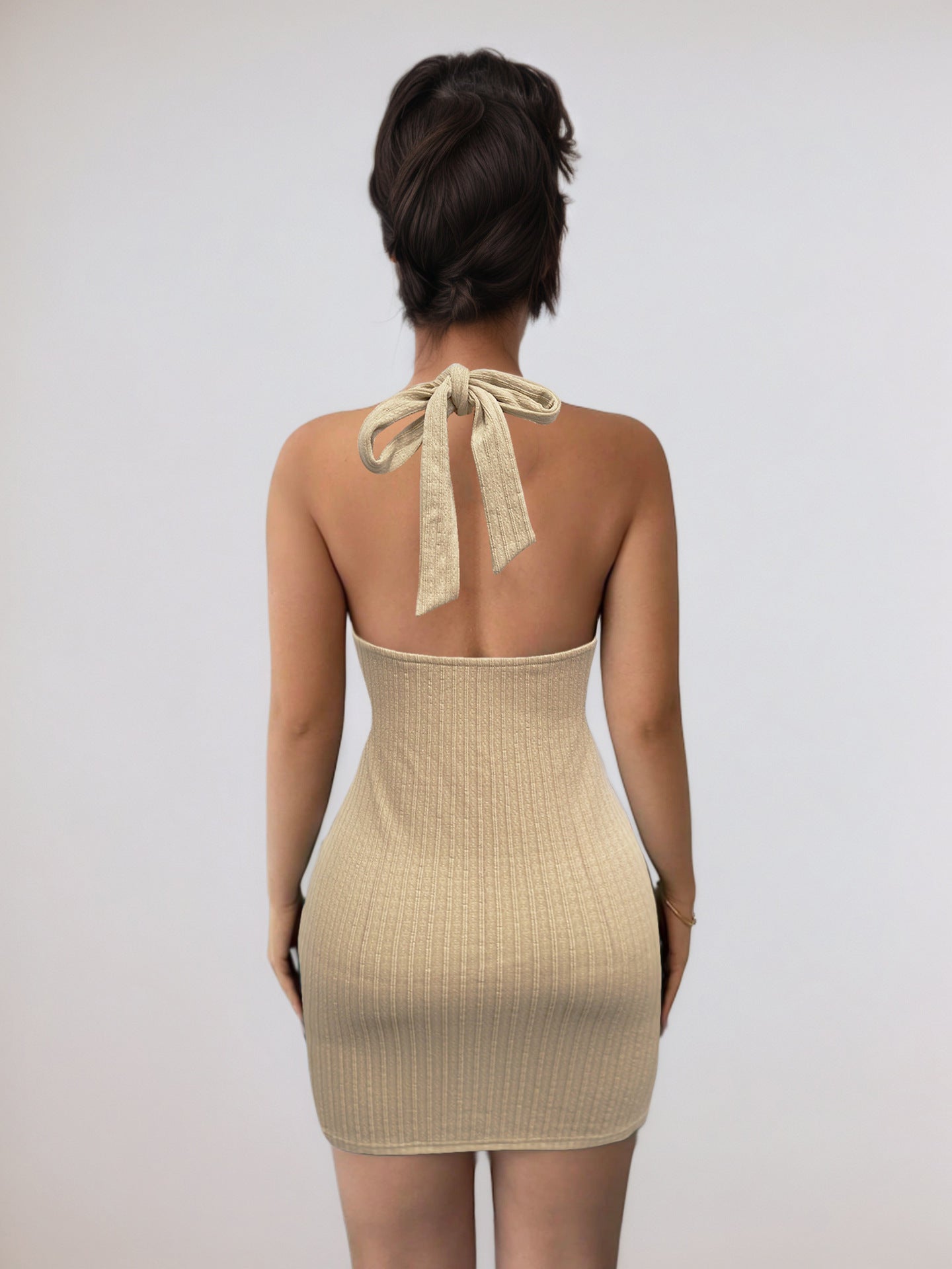 Women Halter Neck Applique Bodycon Mini Dress