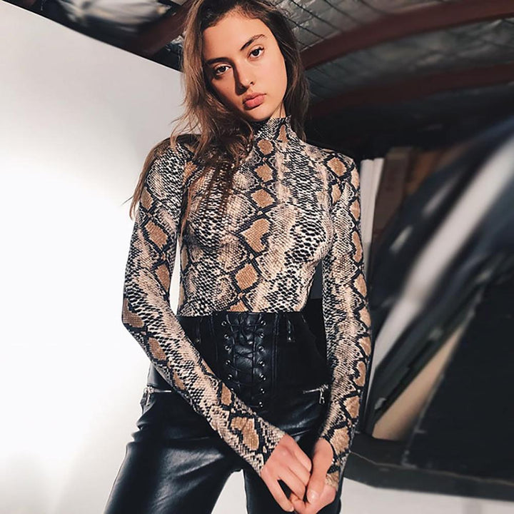 Women Animal Printed High Neck Top