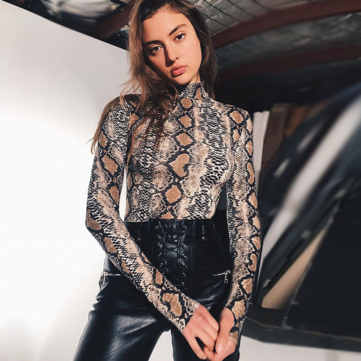Women Animal Printed High Neck Top