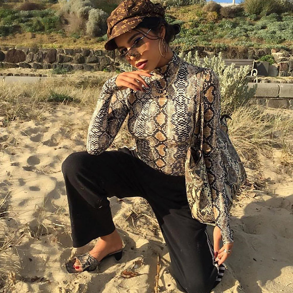 Women Animal Printed High Neck Top