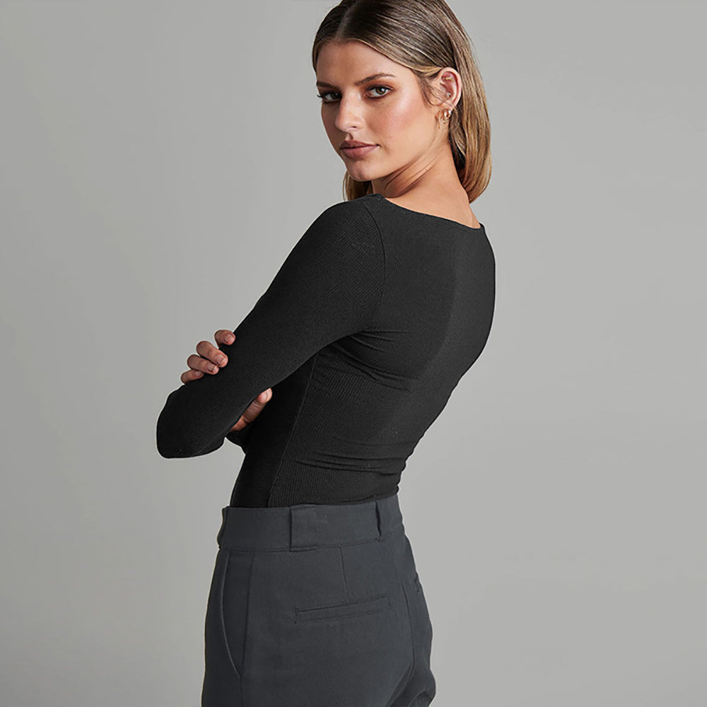 Solid Round Neck Long Sleeves Cotton Bodysuit