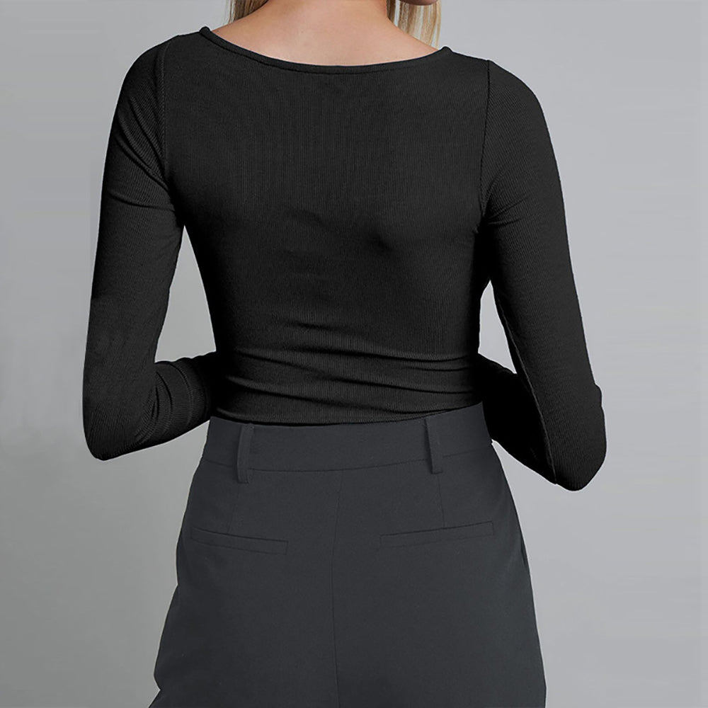 Solid Round Neck Long Sleeves Cotton Bodysuit