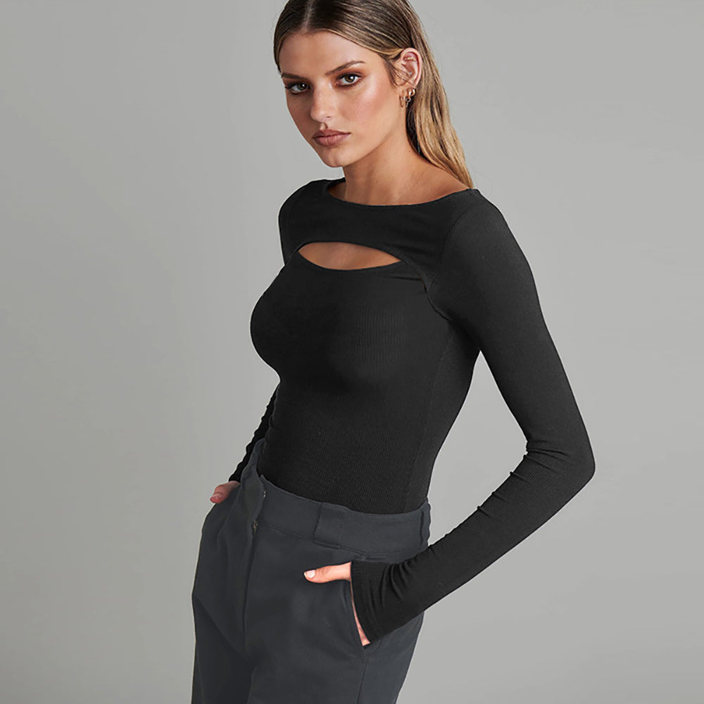 Solid Round Neck Long Sleeves Cotton Bodysuit