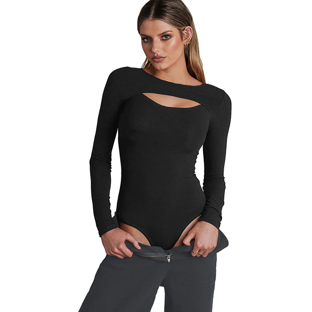 Solid Round Neck Long Sleeves Cotton Bodysuit