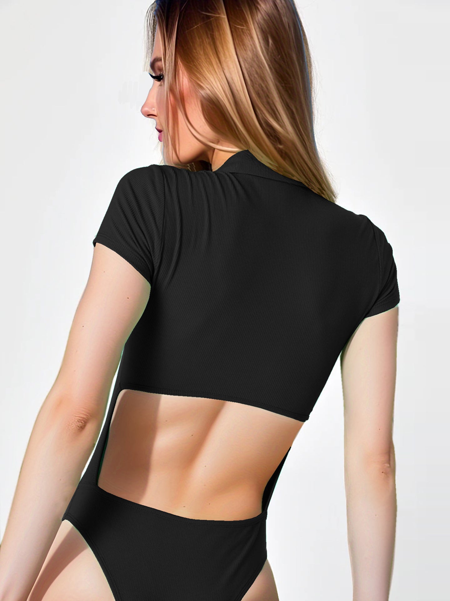Women Black Solid Shirt Collar Bodysuit