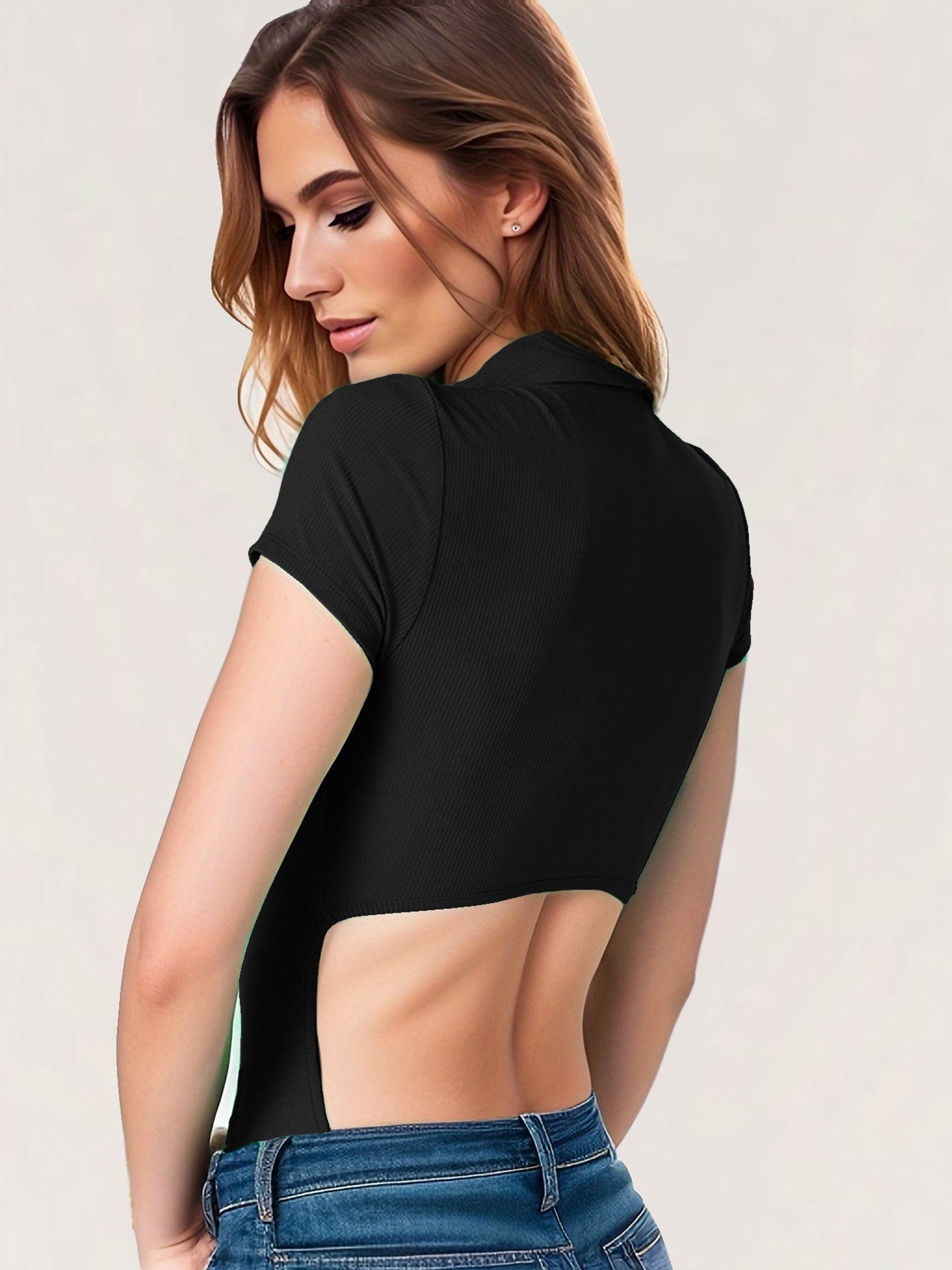 Women Black Solid Shirt Collar Bodysuit