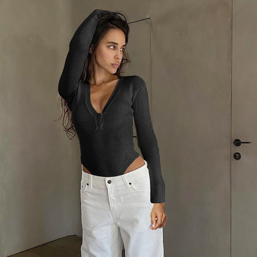V-Neck Long Sleeve Bodysuit