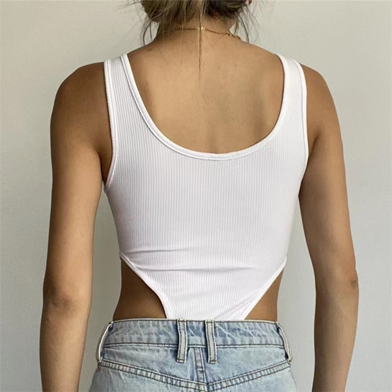 Women Solid Scoop Neck Sleeveless Bodysuit