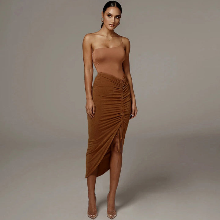 Women Solid High-Low Midi Length Pencil Skirt