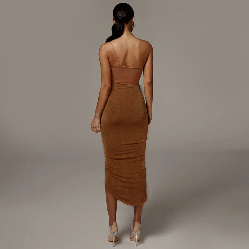 Women Solid High-Low Midi Length Pencil Skirt