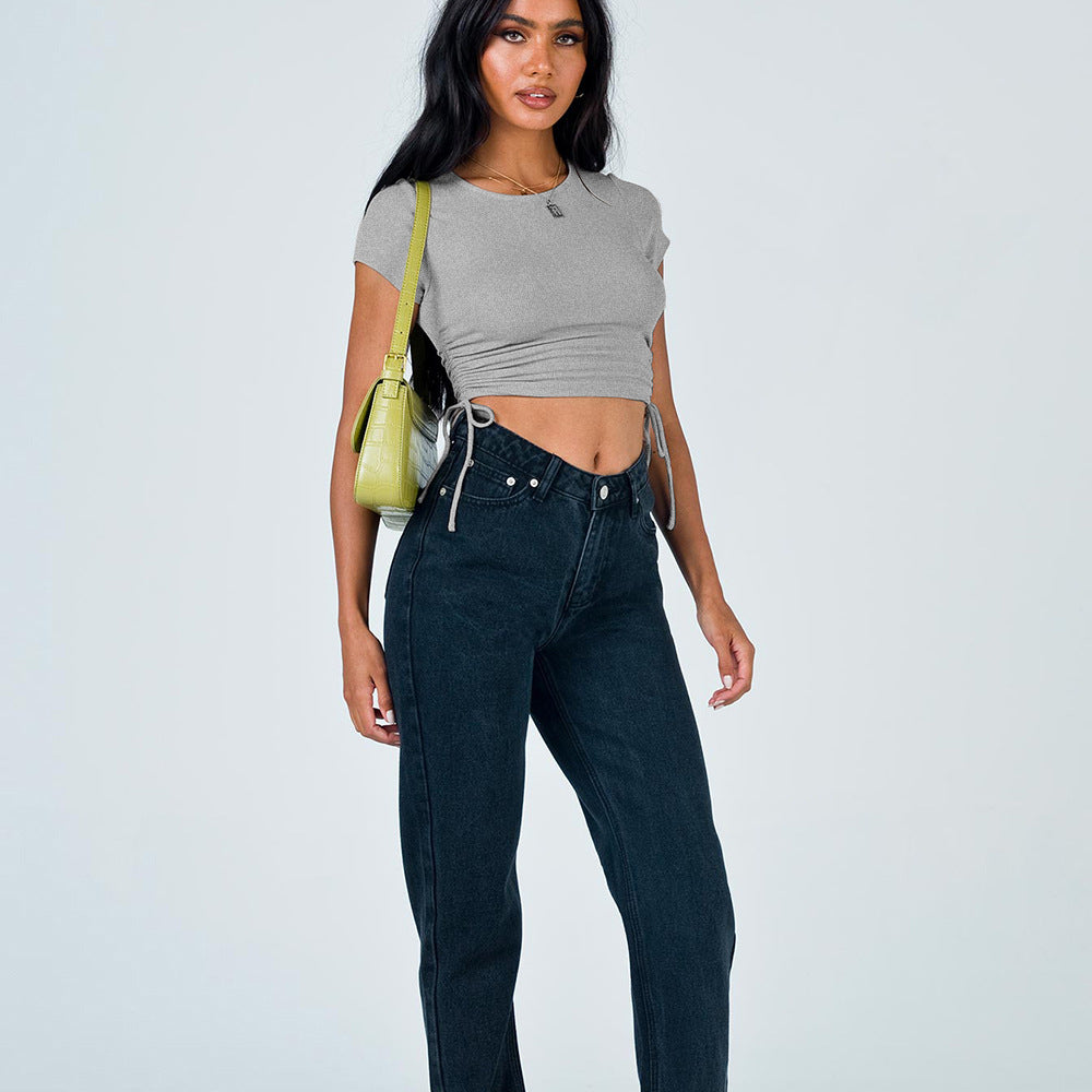 Cotton Solid Round Neck Crop Top
